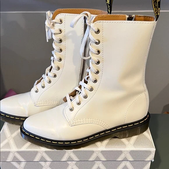 Dr. Martens Off-White Leather Combat Boots - Picture 3 of 8